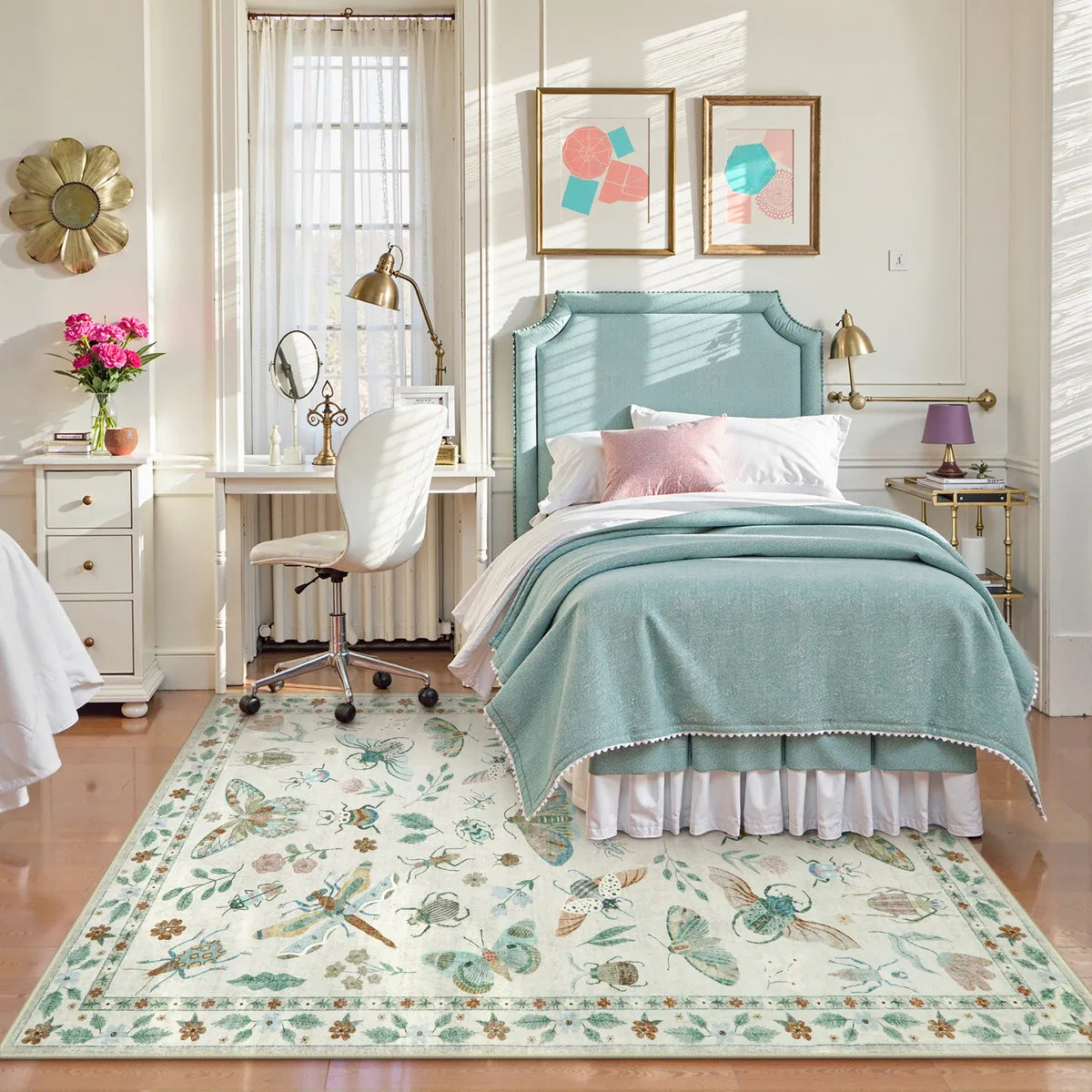 Vionnet Washable Modern Parisian Insect Beige Rug Area Rugs Lahome