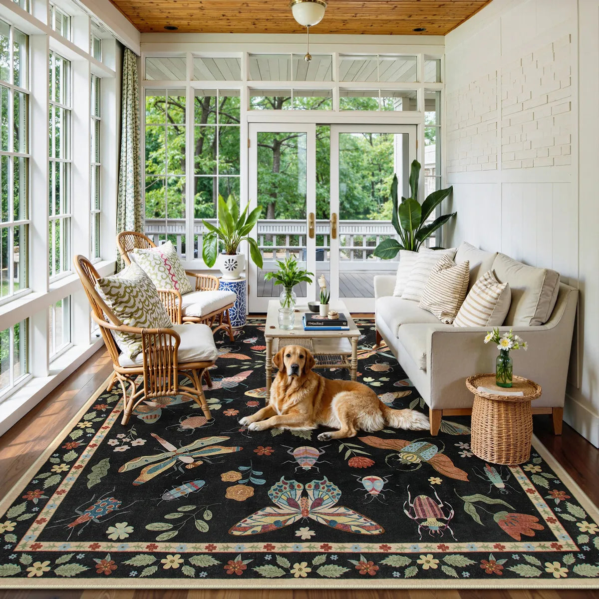 Vionnet Washable Modern Parisian Insect Black Rug Rugs Lahome