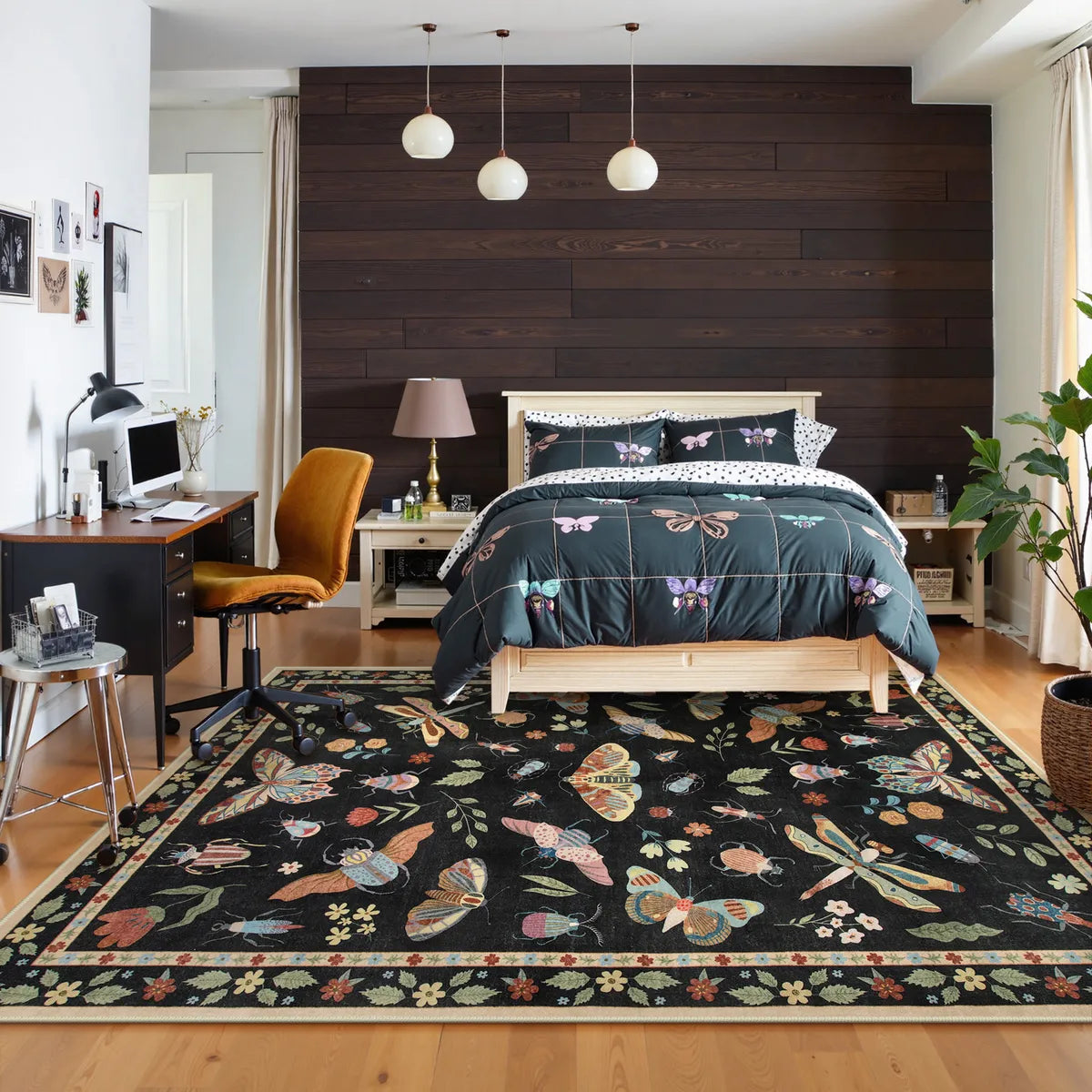 Vionnet Washable Modern Parisian Insect Black Rug Rugs Lahome