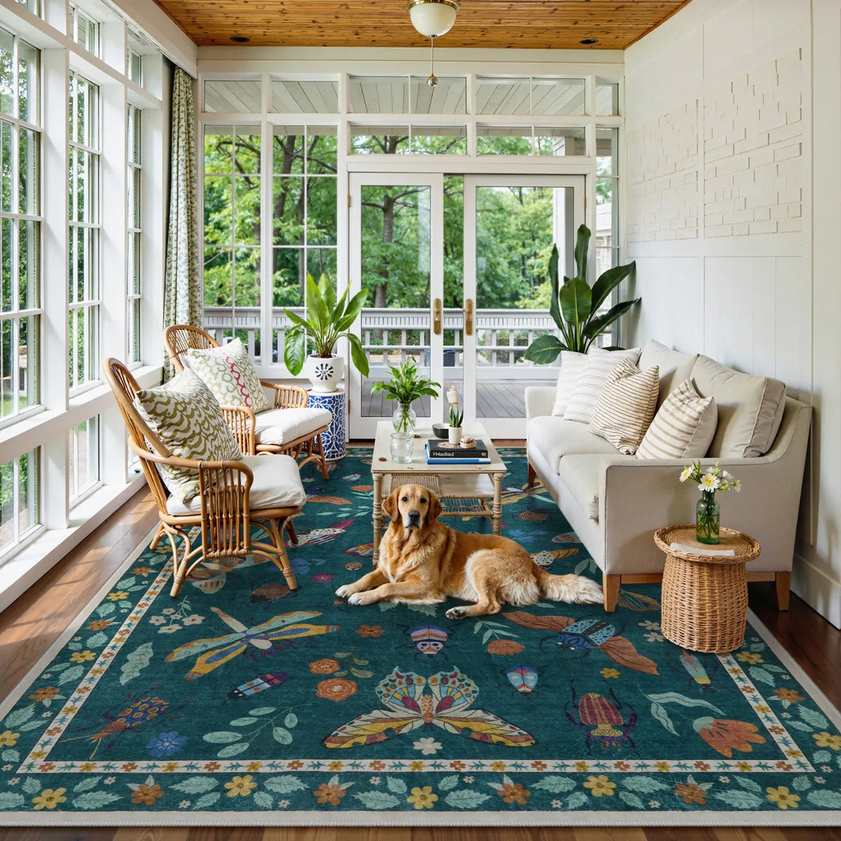 Vionnet Washable Modern Parisian Insect Green Rug Area Rugs Lahome