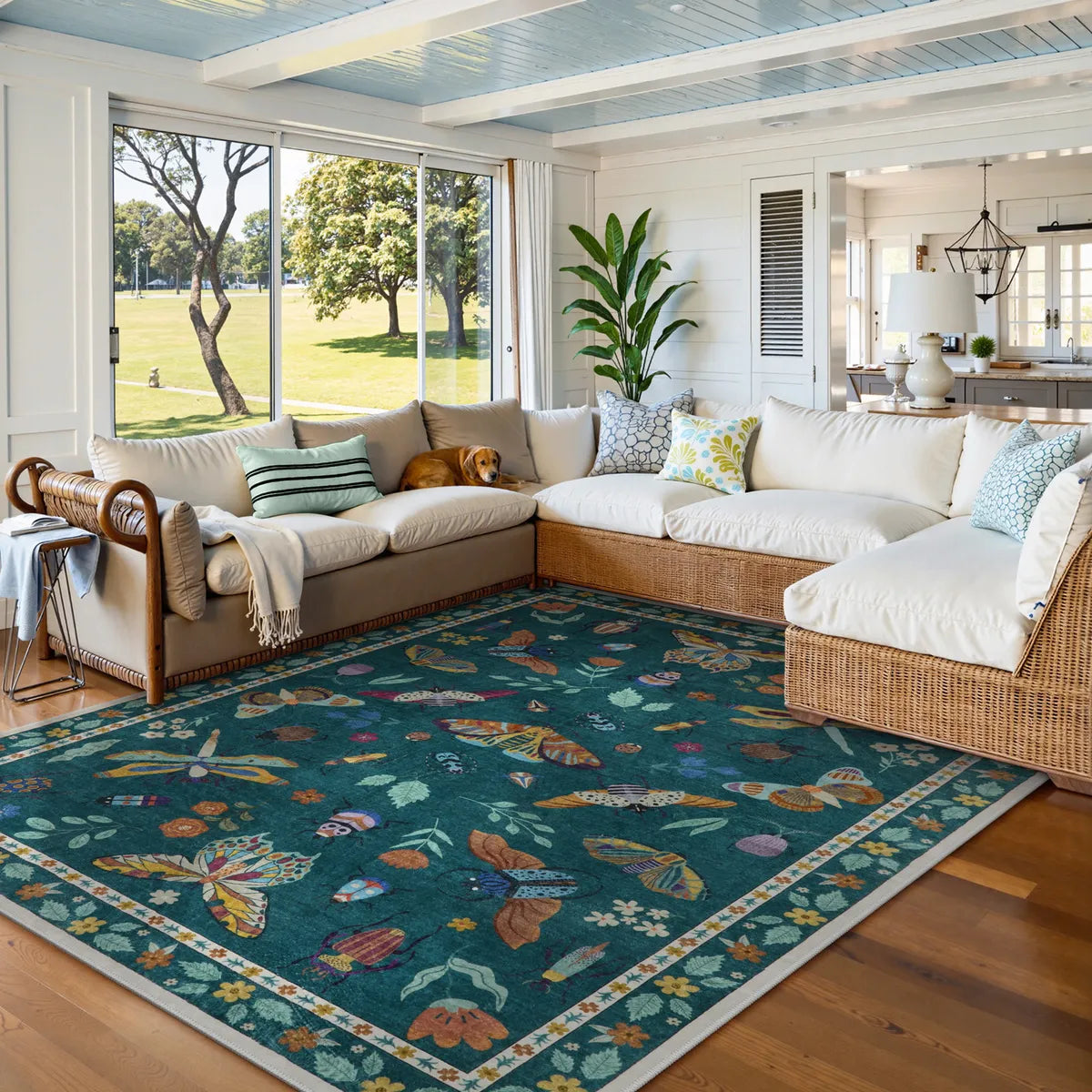 Vionnet Washable Modern Parisian Insect Green Rug Area Rugs Lahome