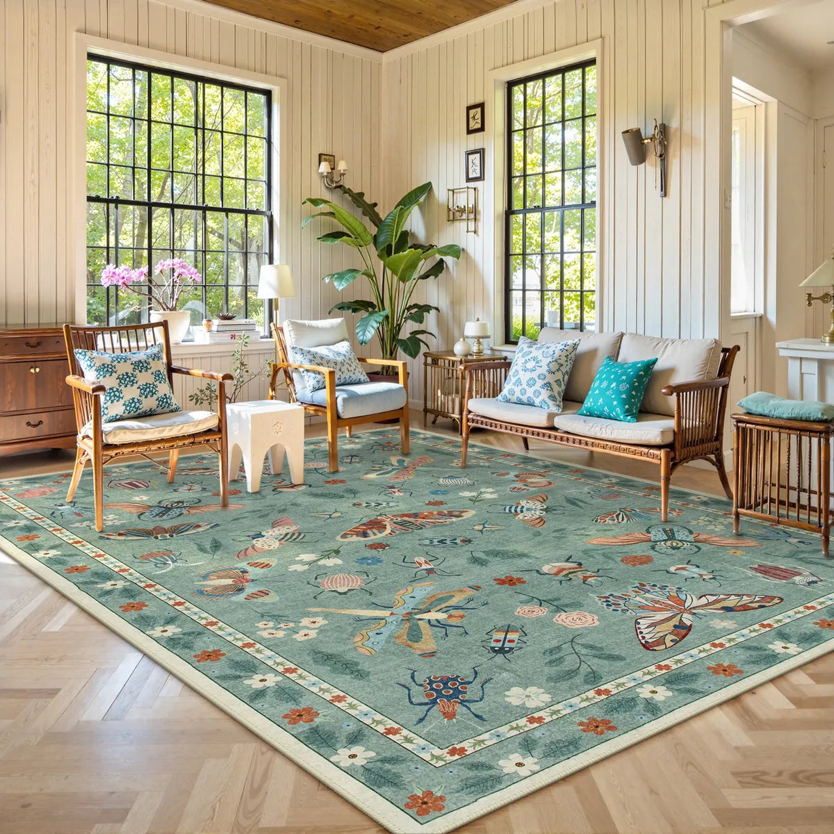 Vionnet Washable Modern Parisian Insect Light Green Rug Area Rugs Lahome