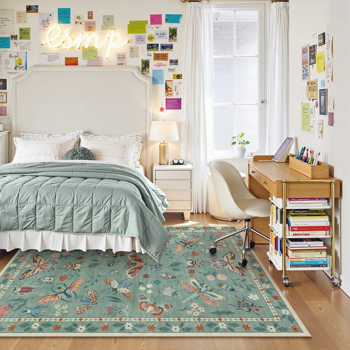 Vionnet Washable Modern Parisian Insect Light Green Rug Area Rugs Lahome