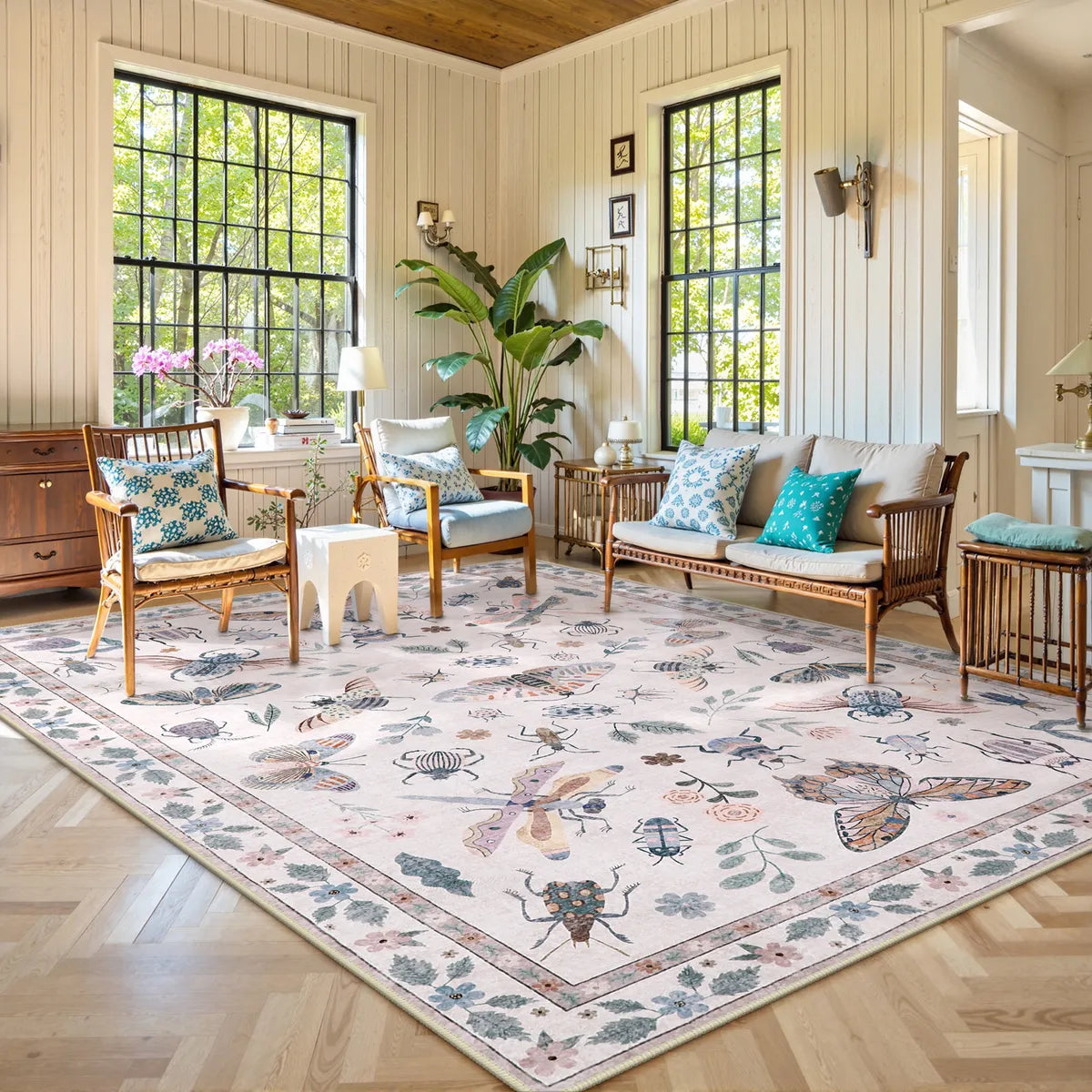 Vionnet Washable Modern Parisian Insect Light Pink Rug Area Rugs Lahome