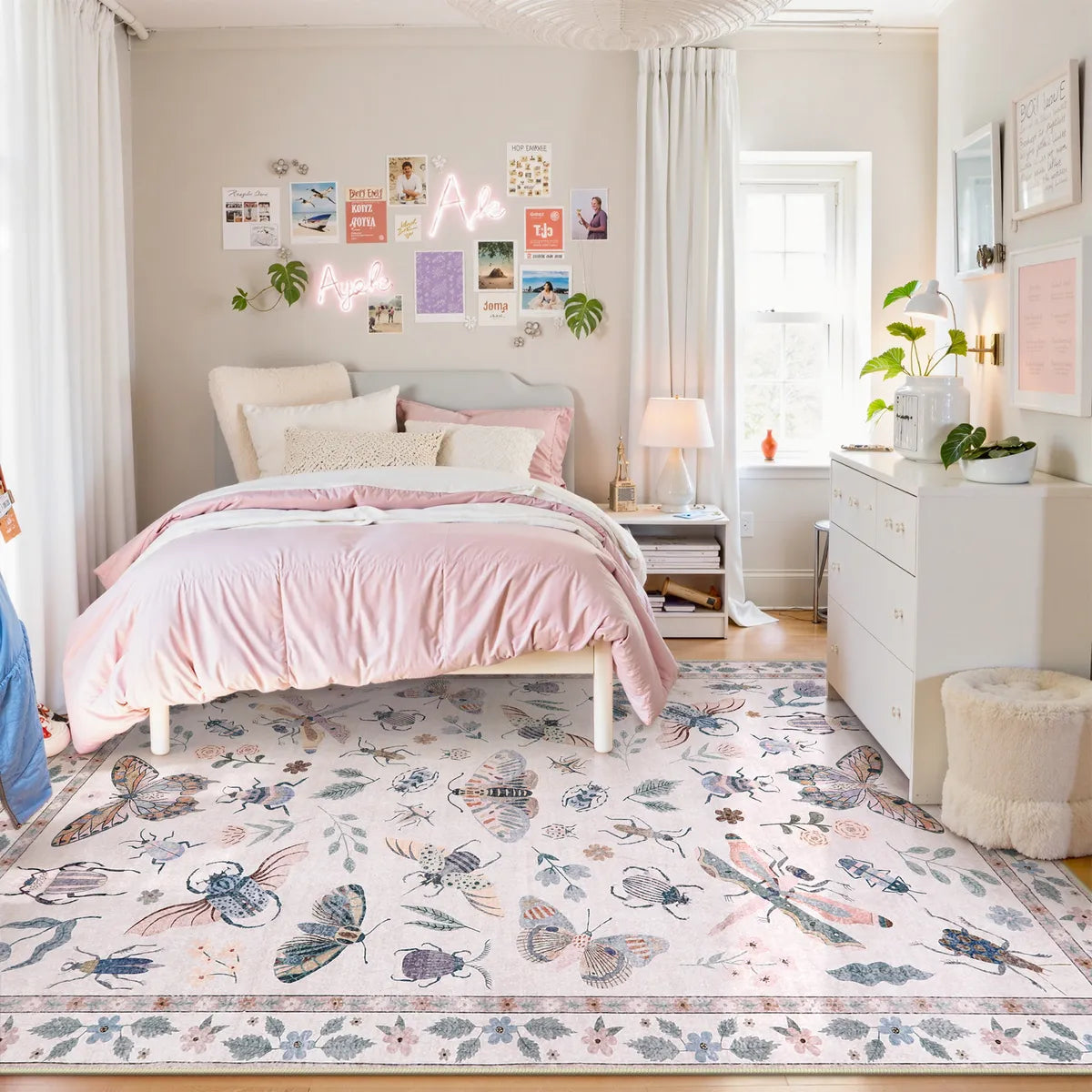 Vionnet Washable Modern Parisian Insect Light Pink Rug Area Rugs Lahome