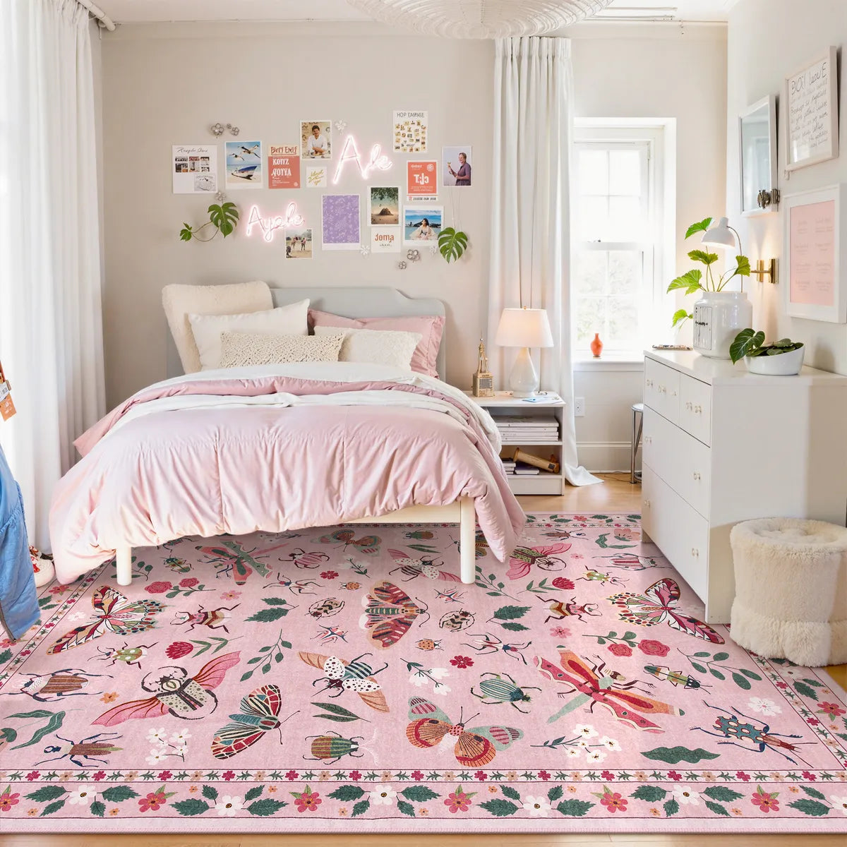 Vionnet Washable Modern Parisian Insect Pink Rug Area Rugs Lahome