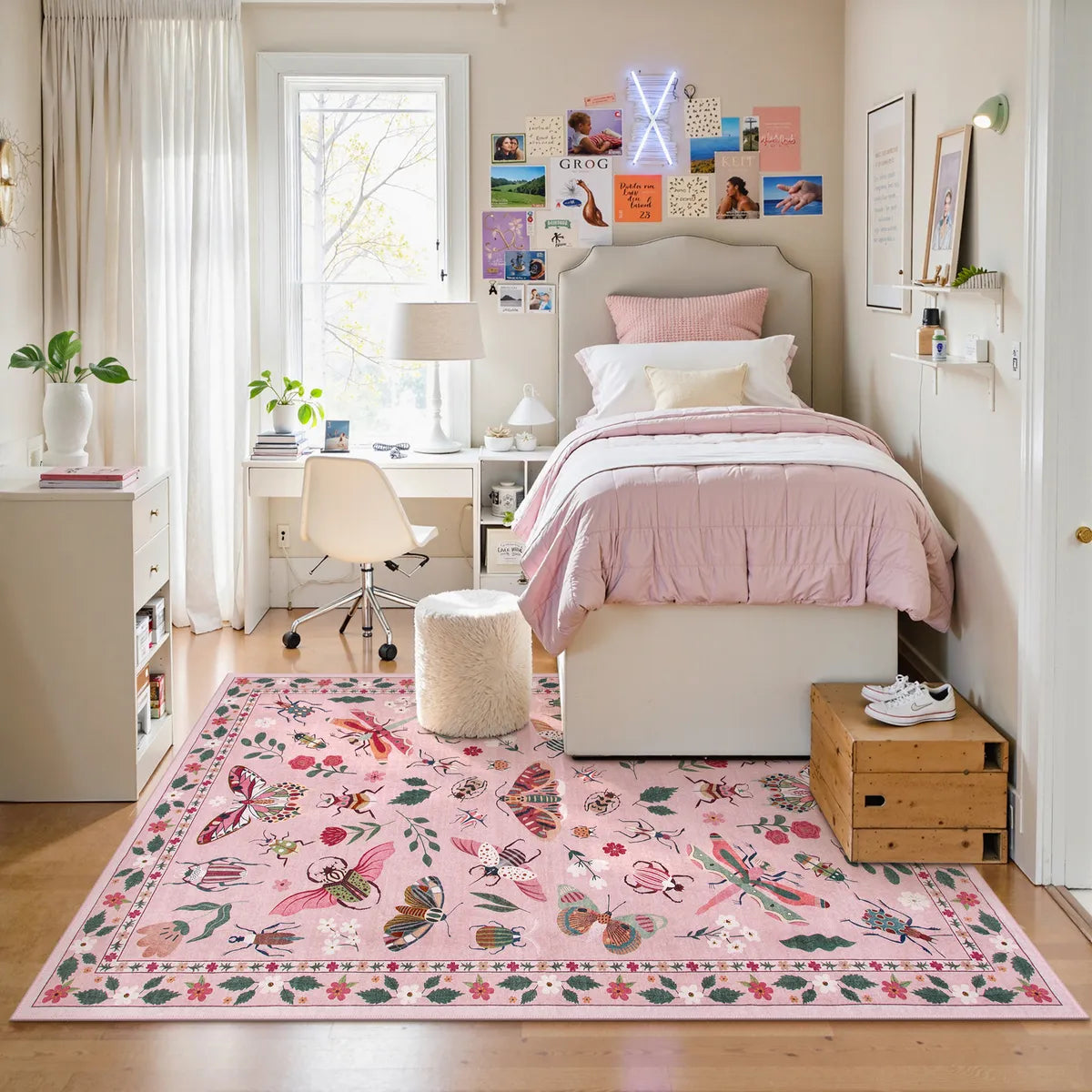 Vionnet Washable Modern Parisian Insect Pink Rug Area Rugs Lahome