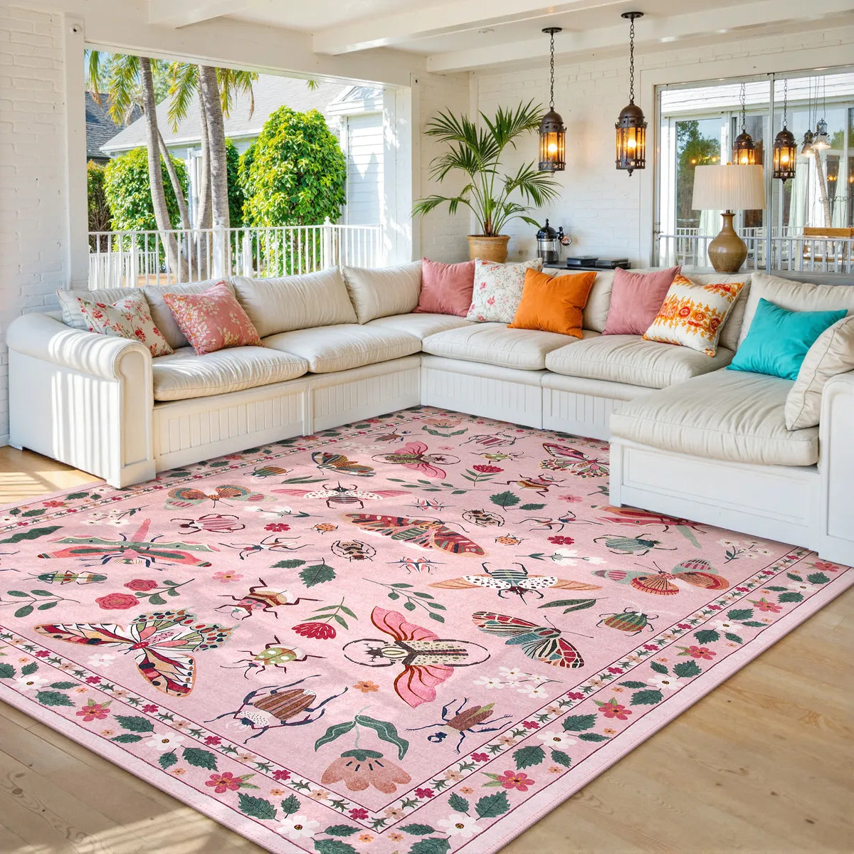Vionnet Washable Modern Parisian Insect Pink Rug Area Rugs Lahome