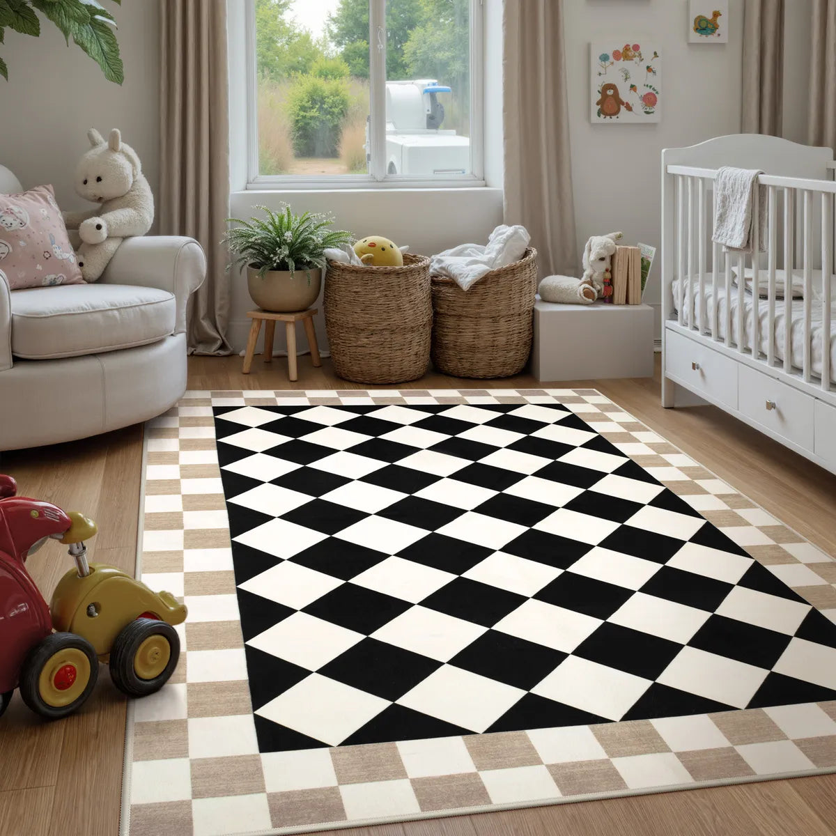 Virginie Washable Modern Checkerboard Black/White Rug Rugs Lahome 5' x 7'