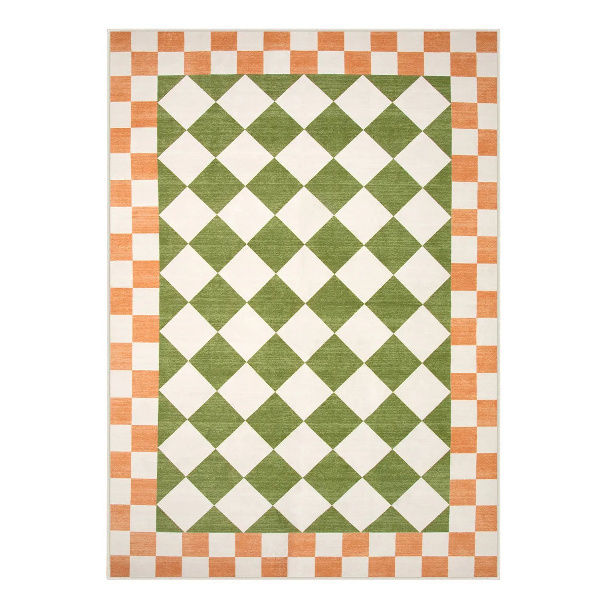 Virginie Washable Modern Checkerboard Green/Orange Rug Rugs Lahome