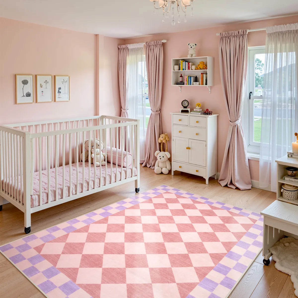 Virginie Washable Modern Checkerboard Pink/Purple Rug Rugs Lahome 5' x 7'