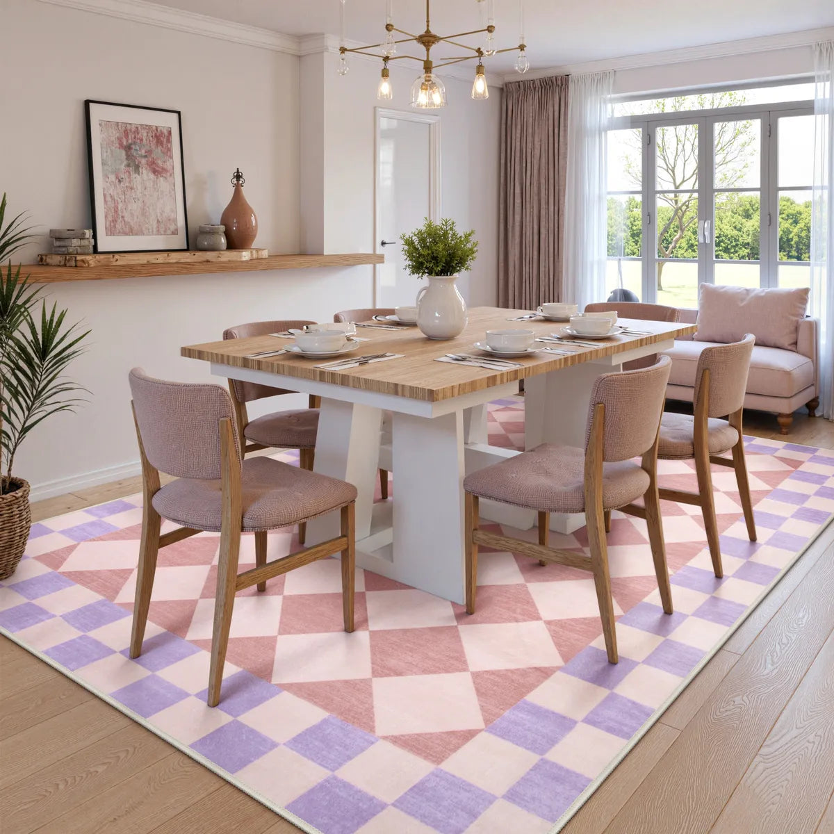 Virginie Washable Modern Checkerboard Pink/Purple Rug Rugs Lahome