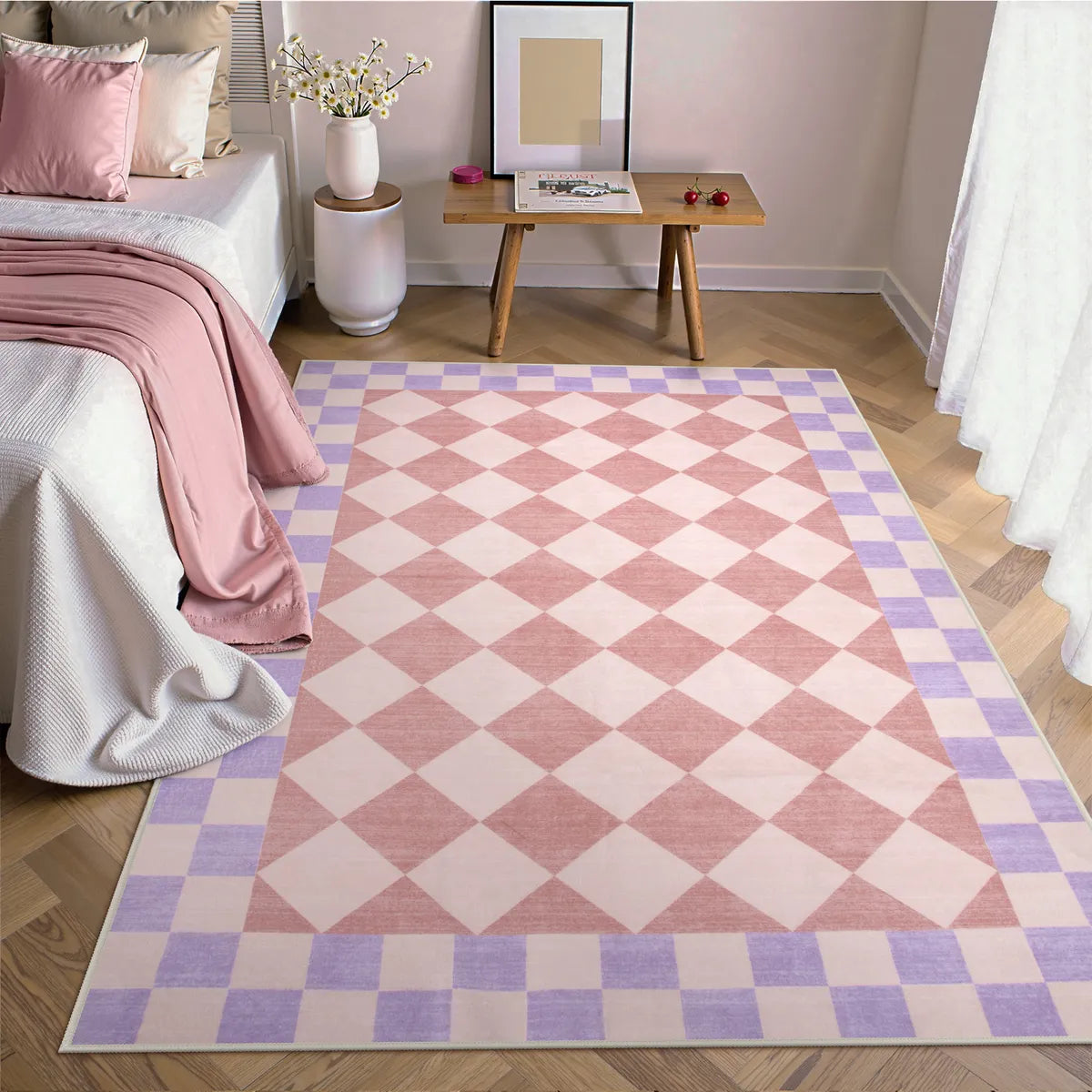 Virginie Washable Modern Checkerboard Pink/Purple Rug Rugs Lahome