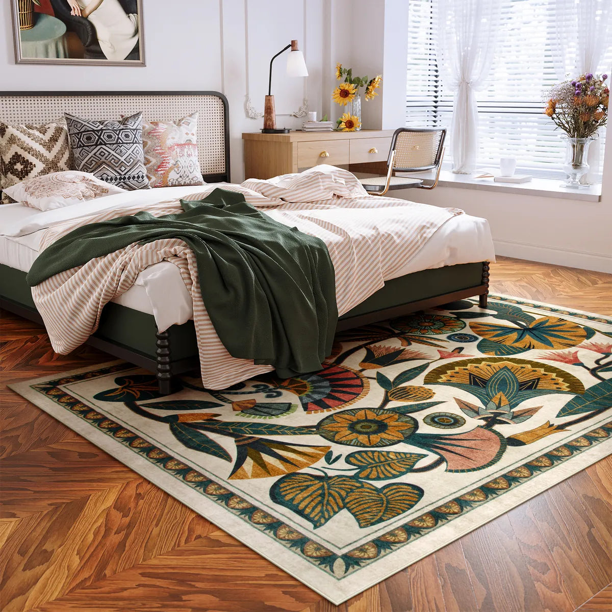 Zaya Washable Egyptian-Inspired Botanical Cream Rug Rugs Lahome