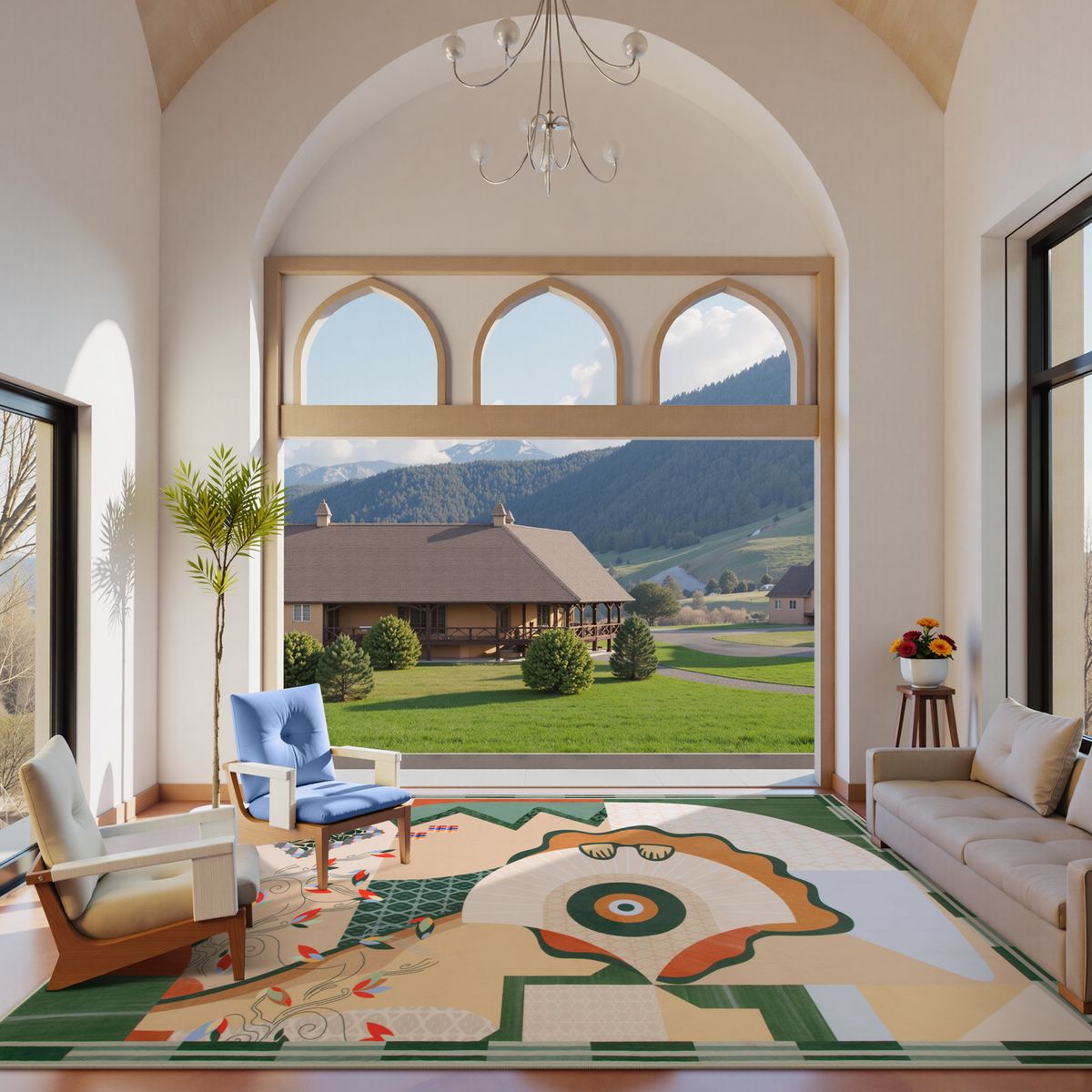 Cecile Washable Contemporary Abstract Art Green Rug Clearance Rugs Lahome 5' x 7'