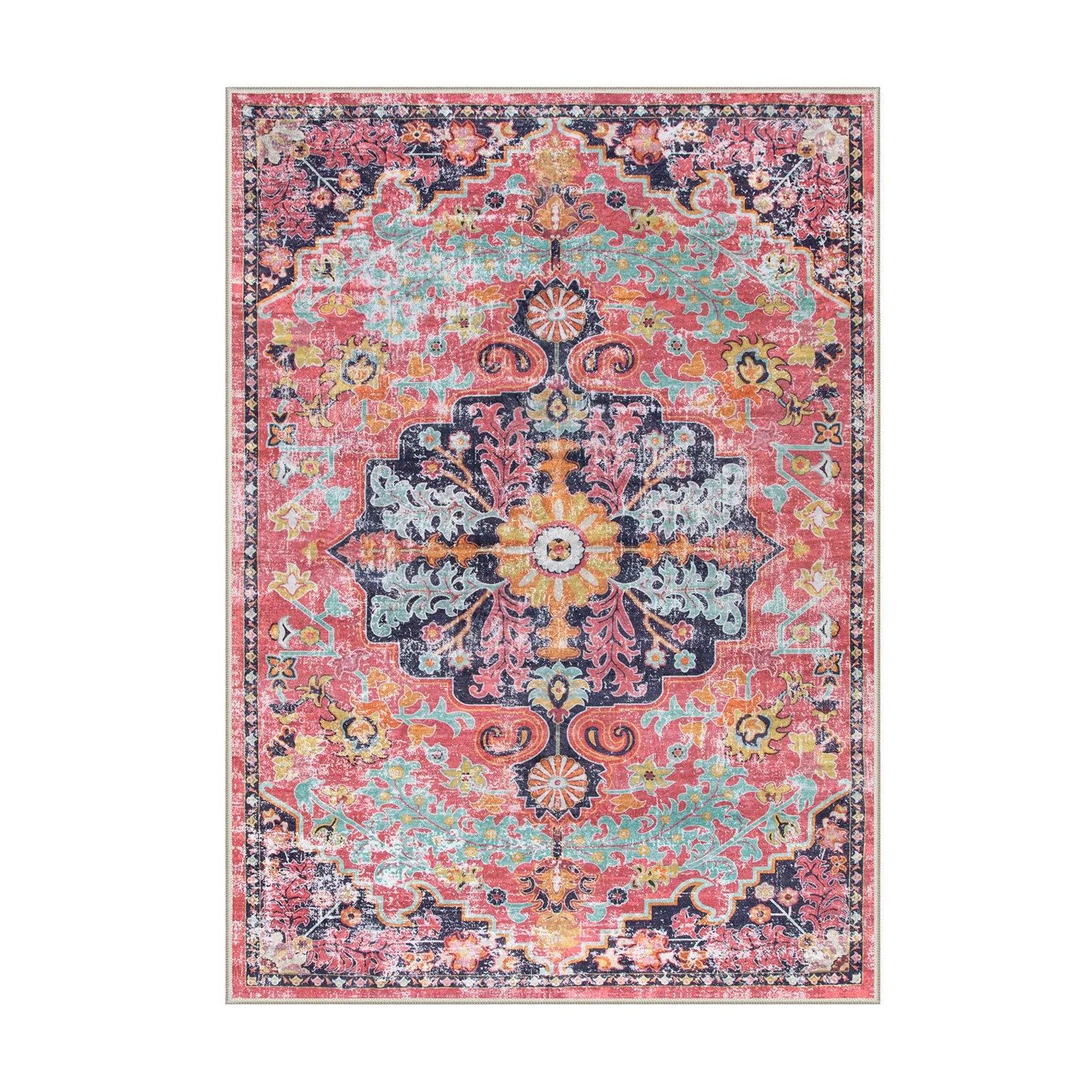 Reine Washable Bohemian Floral Medallion Red Rug Clearance Rugs Lahome 3' x 5'