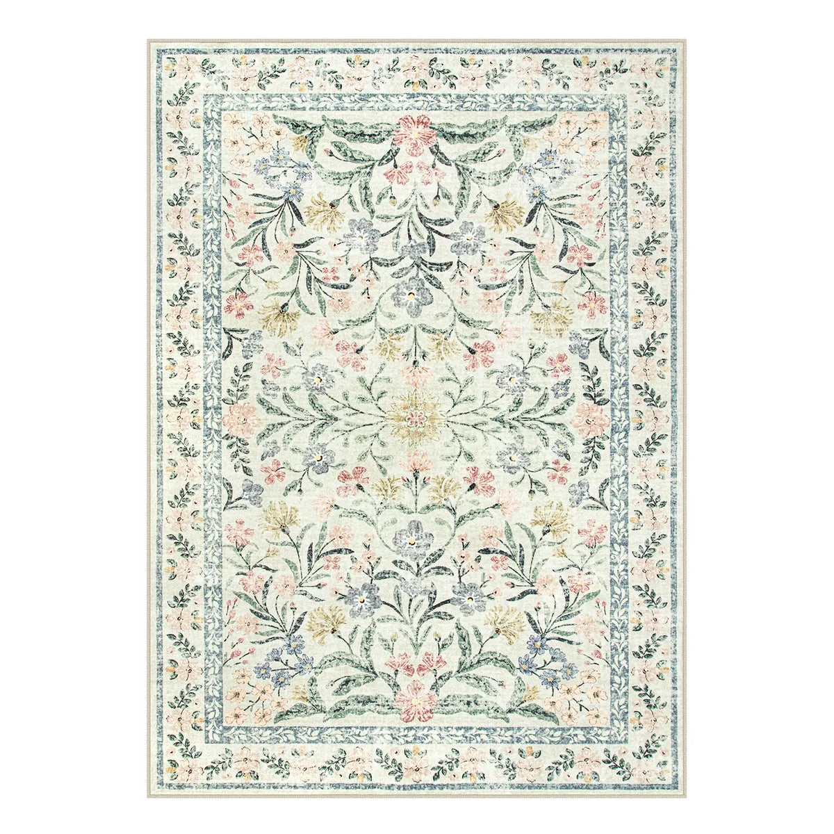Sylvie Washable Boho Modern Parisian Garden Floral Beige Rug Area Rugs Lahome