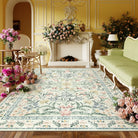 Sylvie Washable Boho Modern Parisian Garden Floral Beige Rug Area Rugs Lahome