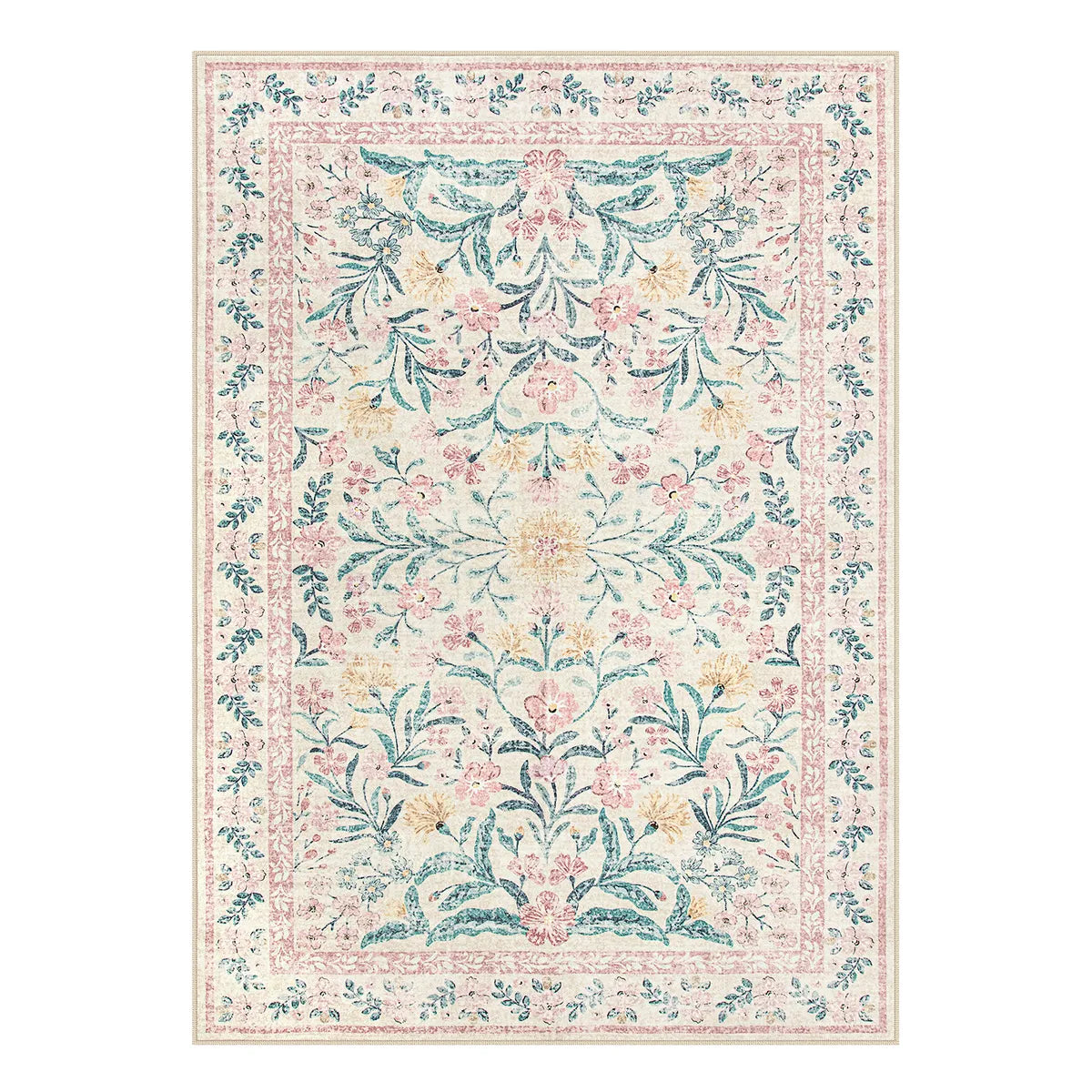 Sylvie Washable Boho Modern Parisian Garden Floral Pink Rug Area Rugs Lahome