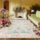 Sylvie Washable Boho Modern Parisian Garden Floral Pink Rug Area Rugs Lahome 5' x 7'