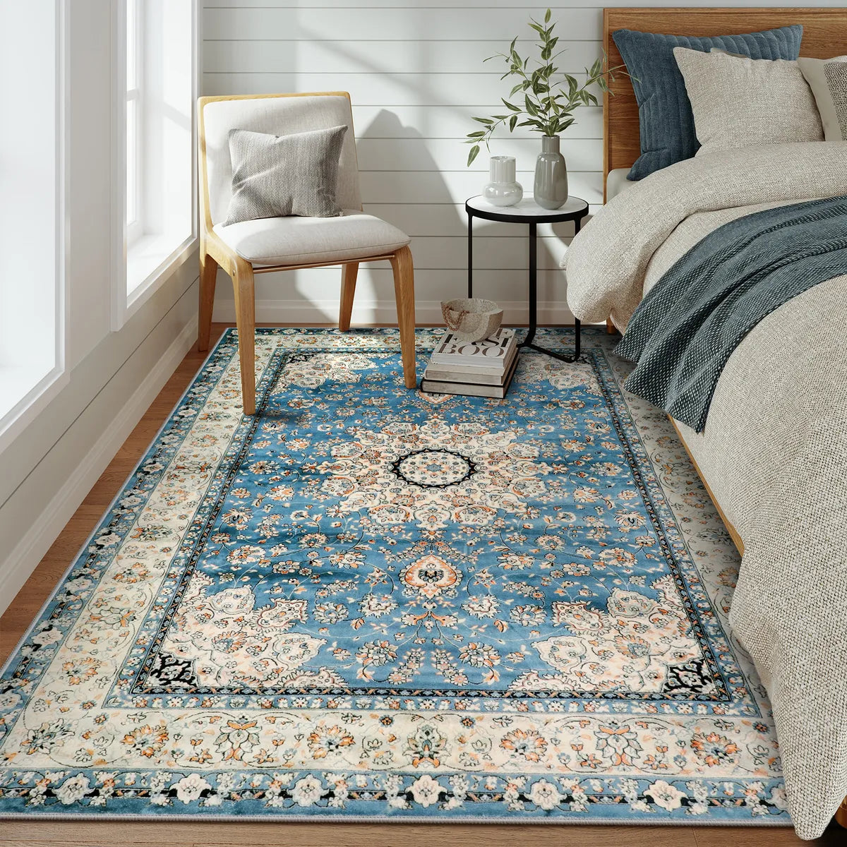Alodie Washable Distressed Oriental Floral Medallion Blue Area Rug Clearance Rugs Lahome