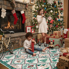 Glace Christmas Washable Tree and Reindeer Green/Beige Rug Area Rugs Lahome