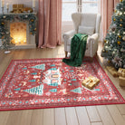 Christmas Washable Winter Snow House Red 5x7 Rug Clearance Rugs Lahome 5' x 7'