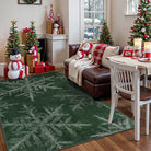 Perle Christmas Washable Crystal Snowflake Green Rug Area Rugs Lahome 5' x 7'