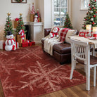 Perle Christmas Washable Crystal Snowflake Red Rug Area Rugs Lahome 5' x 7'