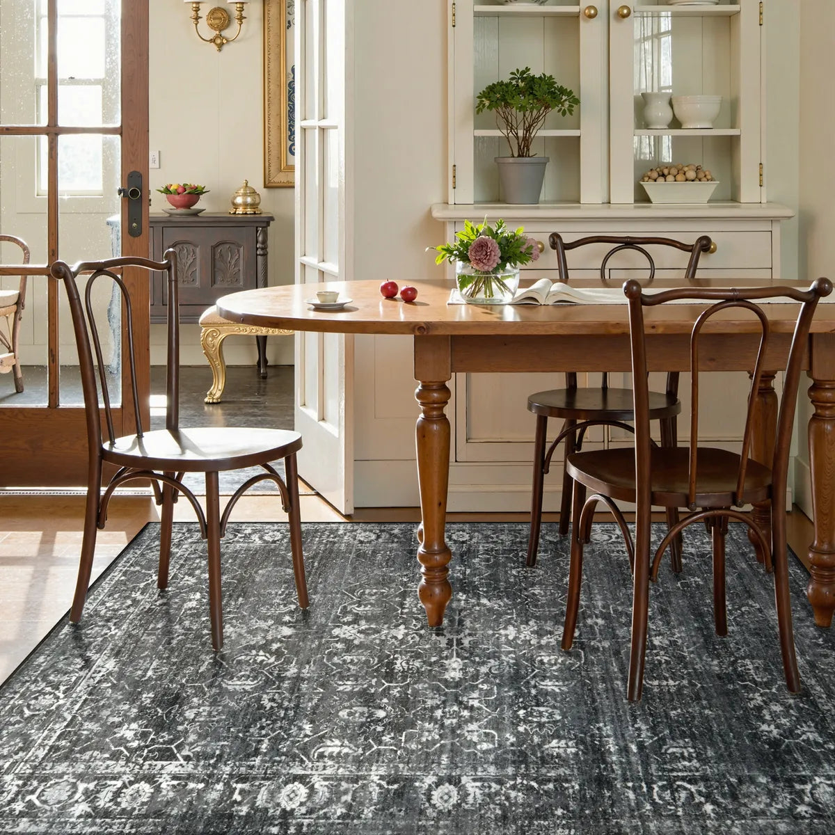 Margot Washable Vintage Distressed Black/Grey Rug Area Rugs Lahome