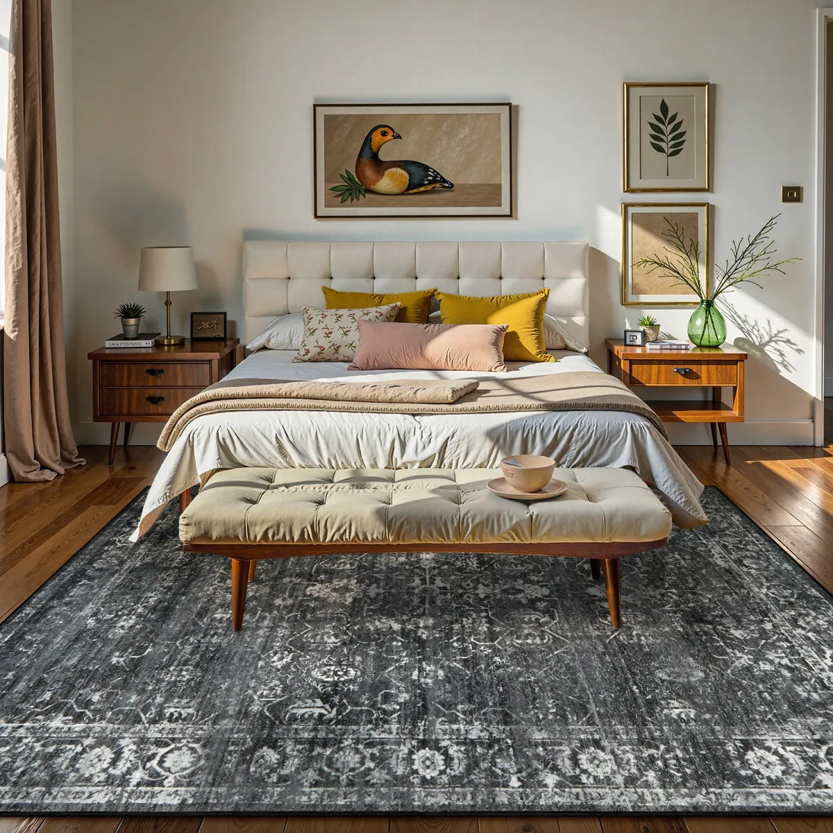 Margot Washable Vintage Distressed Black/Grey Rug Area Rugs Lahome