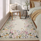 Solene Washable Modern Blooming Floral Garden Beige Rug Area Rugs Lahome