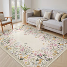 Solene Washable Modern Blooming Floral Garden Beige Rug Area Rugs Lahome 5' x 7'