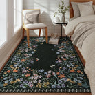 Solene Washable Modern Blooming Floral Garden Black Rug Area Rugs Lahome