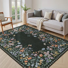Solene Washable Modern Blooming Floral Garden Black Rug Area Rugs Lahome