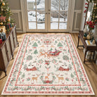 Olivier Christmas Washable Tree and Santa Beige Rug Area Rugs Lahome 5' x 7'