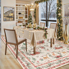 Olivier Christmas Washable Tree and Santa Beige Rug Area Rugs Lahome