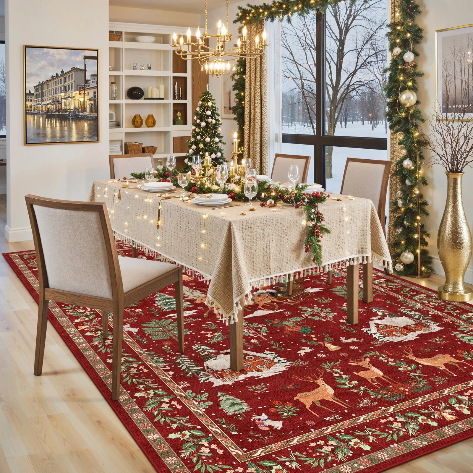 Olivier Christmas Washable Tree and Santa Red Rug Area Rugs Lahome