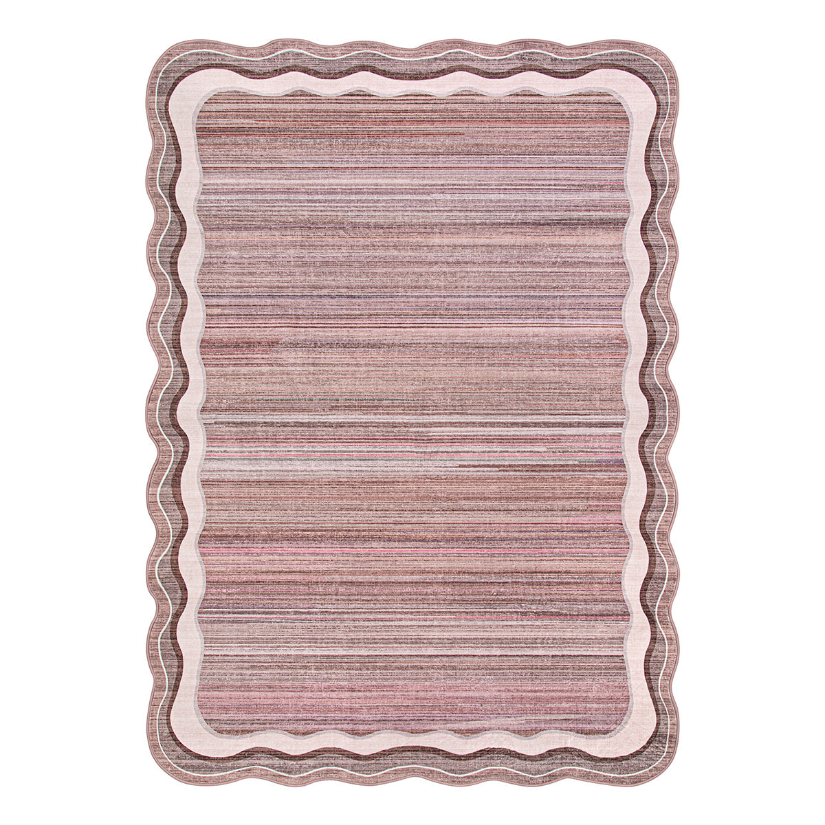 Estelle Washable Modern Abstract Bordered Scalloped Pink Rug Irregular Rugs Lahome