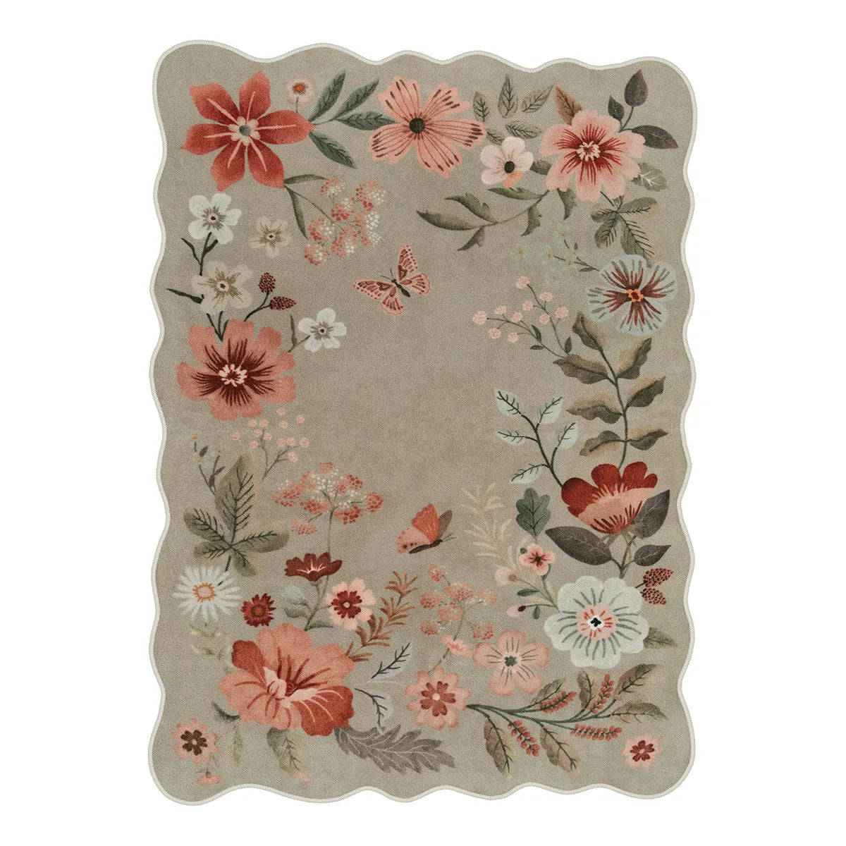 Flore Washable Boho Modern Parisian Floral Scalloped Brown Rug Area Rugs Lahome