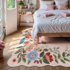 Flore Washable Boho Modern Parisian Floral Scalloped Light Pink Rug Area Rugs Lahome