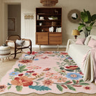 Flore Washable Boho Modern Parisian Floral Scalloped Light Pink Rug Area Rugs Lahome