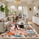 Flore Washable Boho Modern Parisian Floral Scalloped Light Pink Rug Area Rugs Lahome 5' x 7'