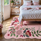 Flore Washable Boho Modern Parisian Floral Scalloped Pink Rug Area Rugs Lahome