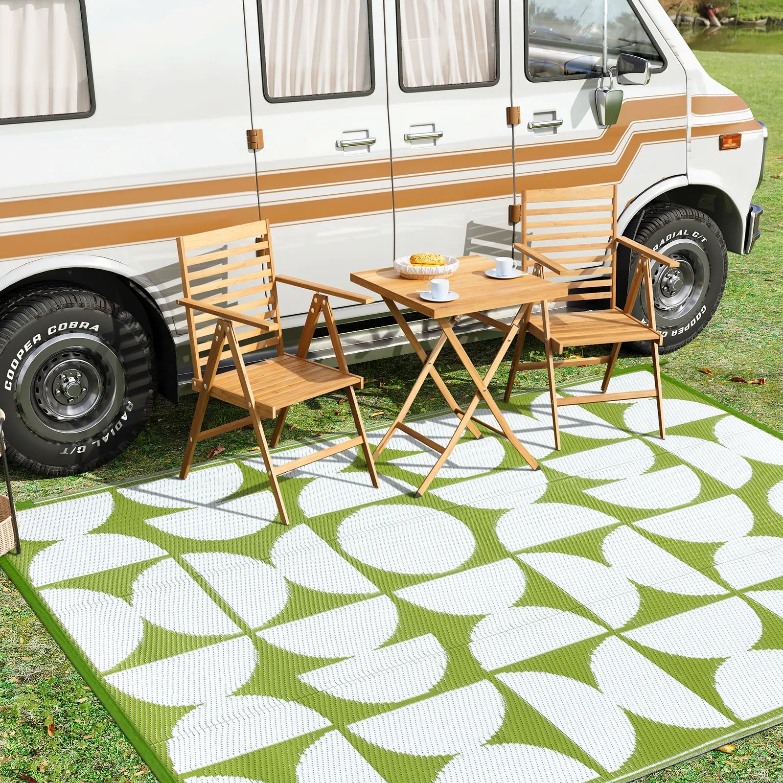 Isaline Boho Waterproof Reversible Green Indoor/Outdoor Rug Rugs Lahome