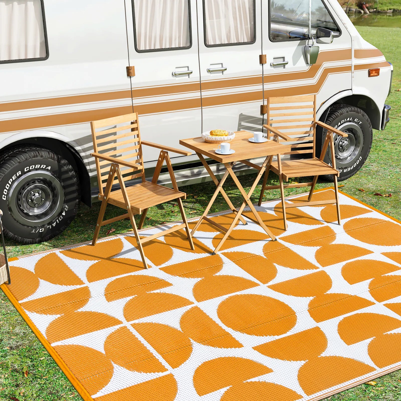 Isaline Boho Waterproof Reversible Orange Indoor/Outdoor Rug Rugs Lahome