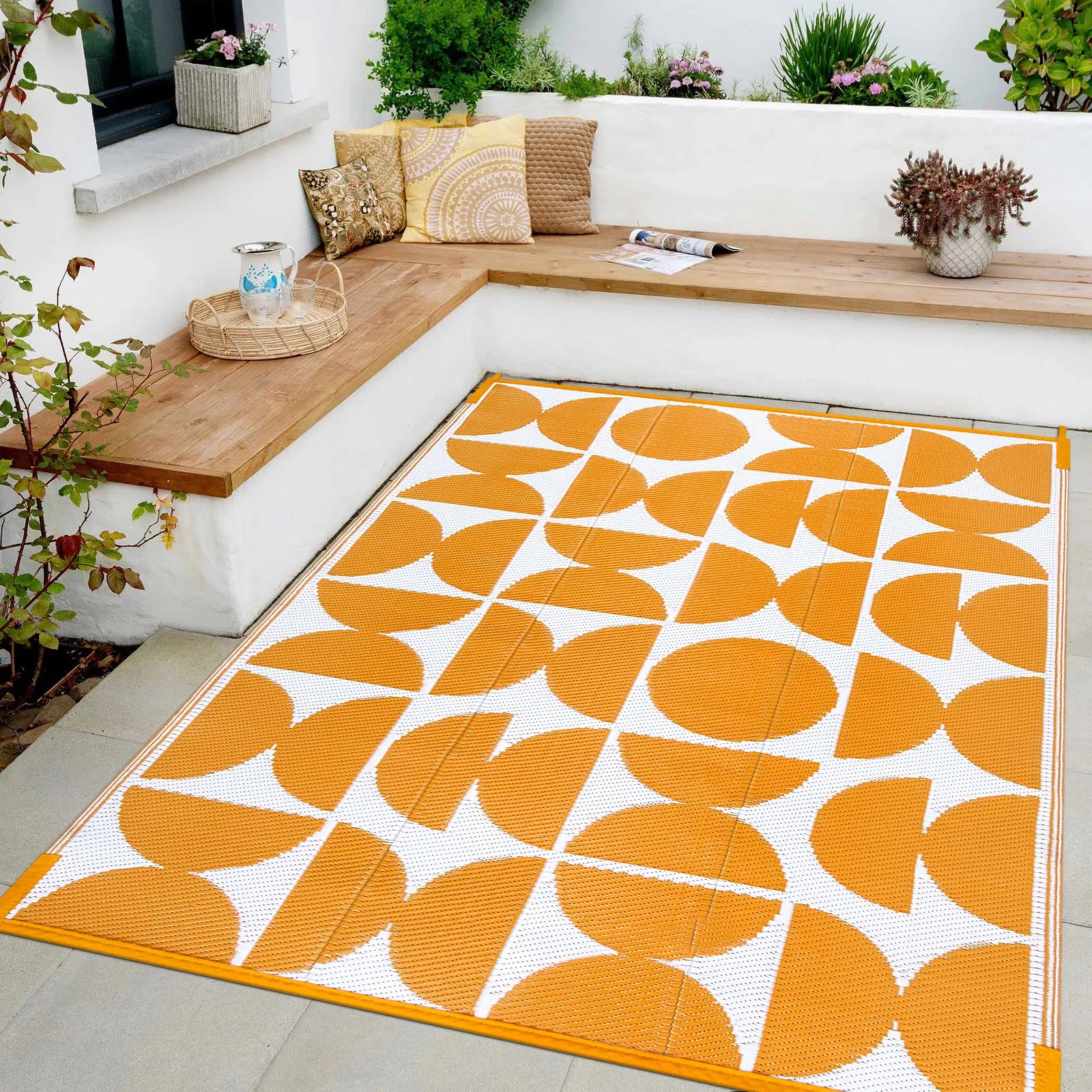 Isaline Boho Waterproof Reversible Orange Indoor/Outdoor Rug Rugs Lahome