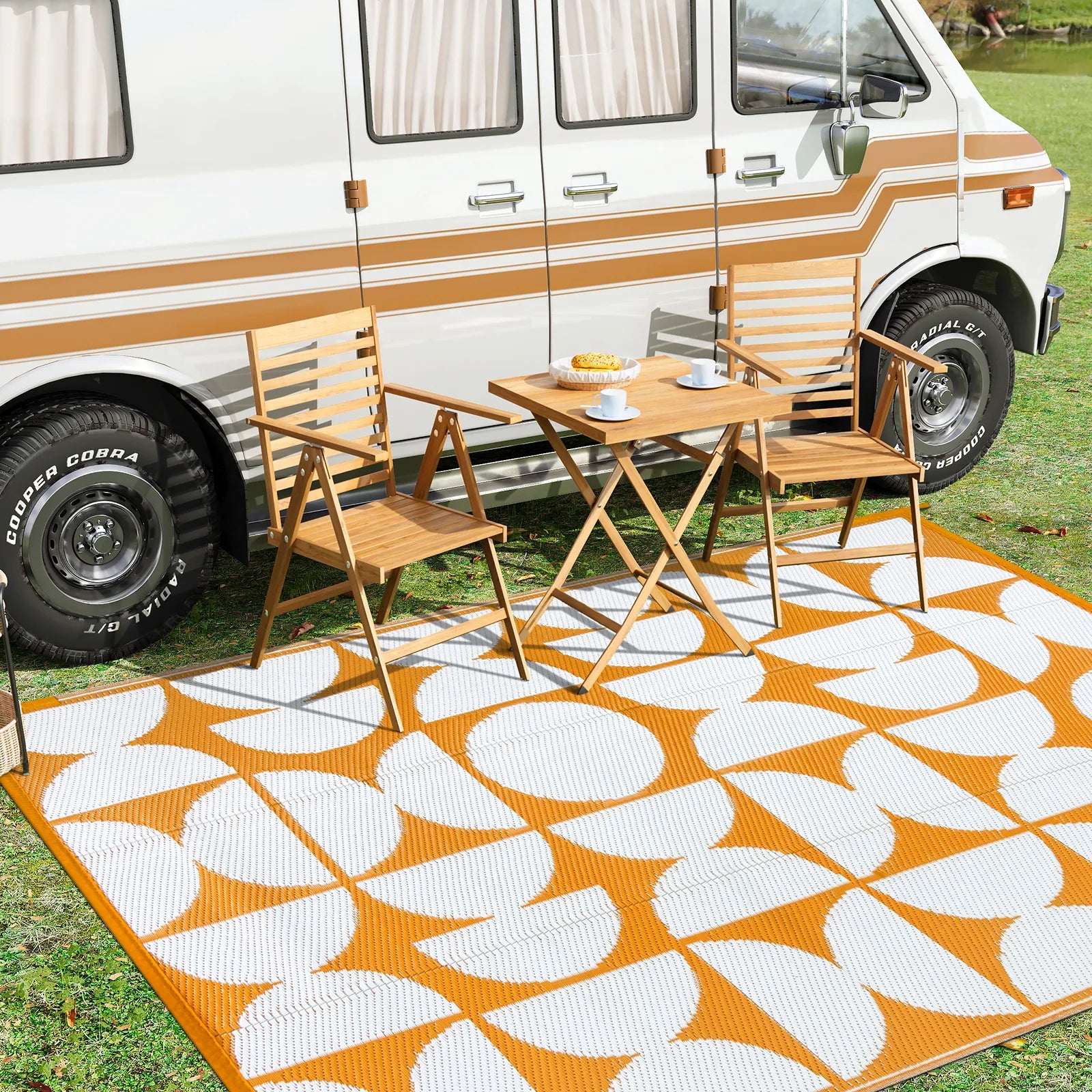 Isaline Boho Waterproof Reversible Orange Indoor/Outdoor Rug Rugs Lahome