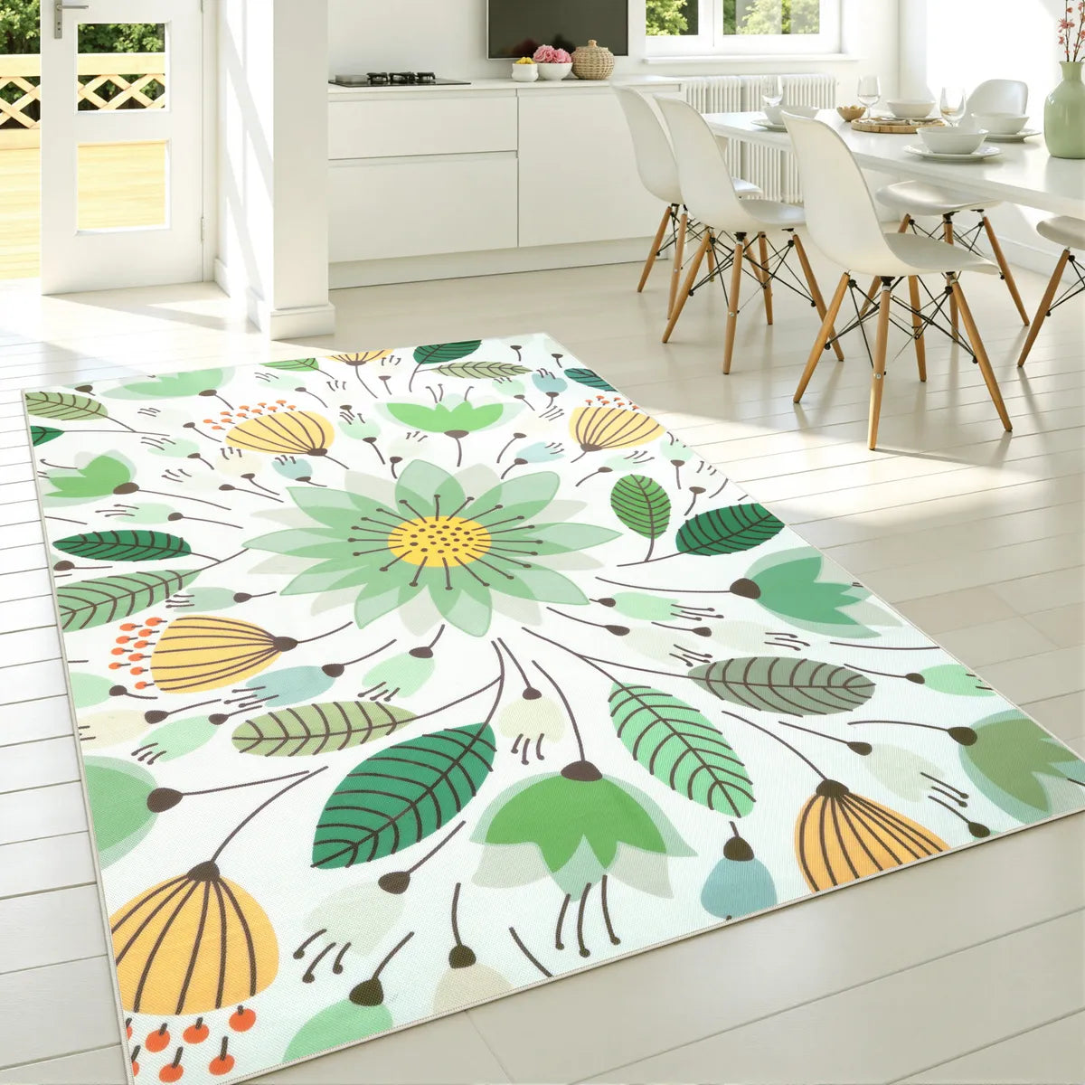 Soleil Washable Floral Light Green Indoor Indoor/Outdoor Rug Outdoor Rugs Lahome 5' x 8'