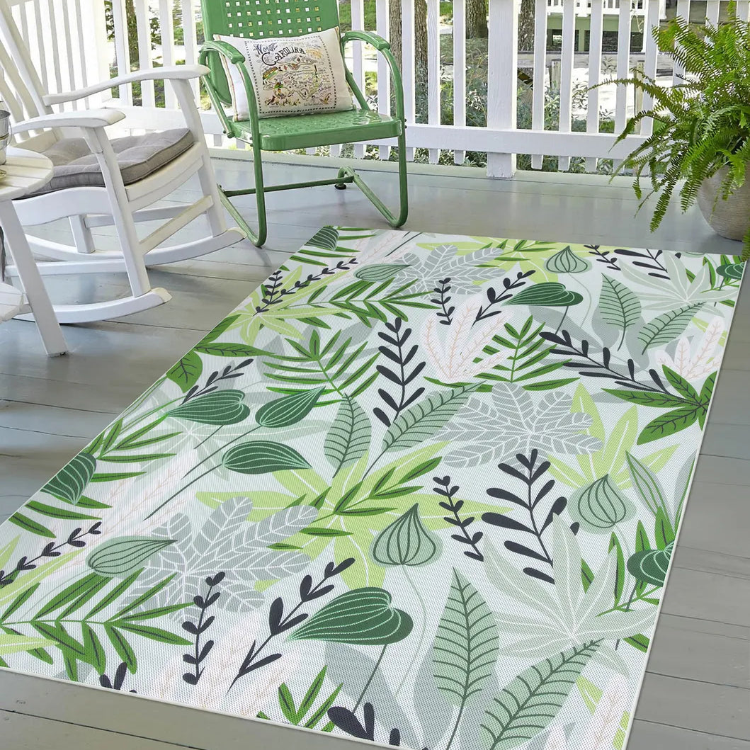 Soleil Washable Floral Green Indoor Outdoor Rug Outdoor Rugs Lahome